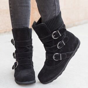Women’s Warm Winter Ankle Boots Cozy Fleece Lined Buckle Mid Booties 37/US 6.5